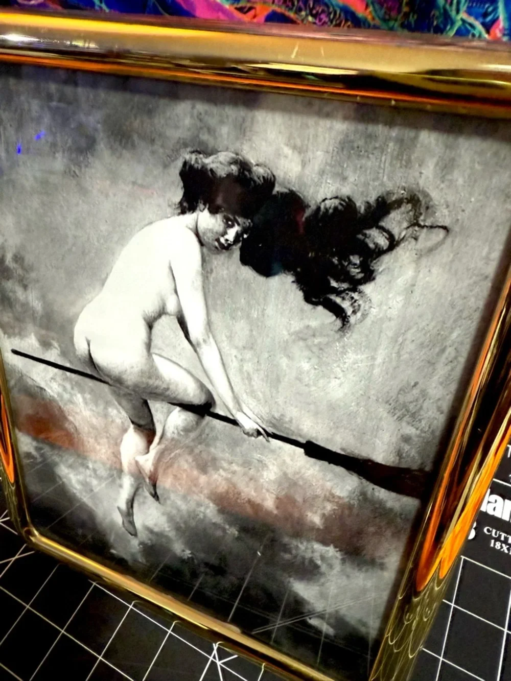 Nude Witch Flying Witch Framed Art Goddess Moon Pagan Mythology Magic